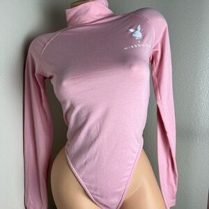 PLAYBOY Misguided Baby Pink High Neck Long Sleeve Bodysuit XS